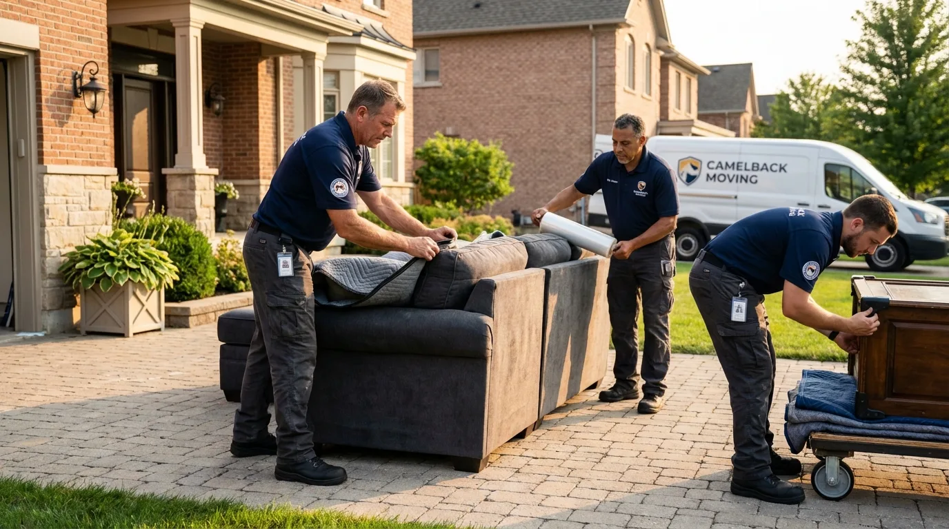 Large estate moving crew wrapping furniture in Talent, OR