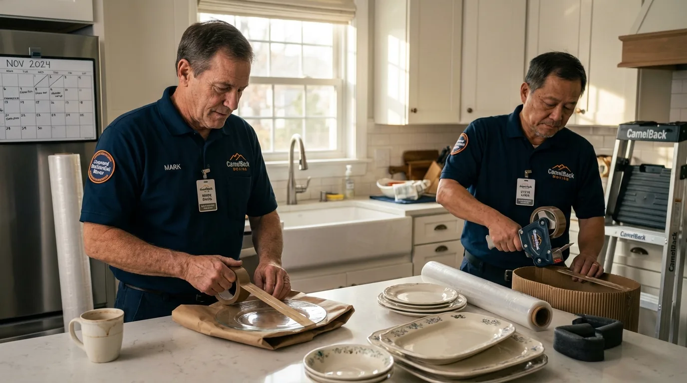 Professional crew packing kitchen dishware in Talent, OR